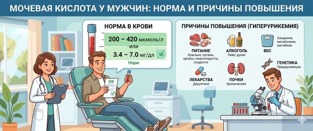 Мочевая кислота у мужчин: норма в крови, причины повышения