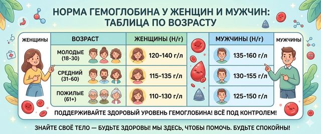 Норма гемоглобина в крови: таблица по возрасту и полу
