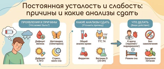 Постоянная усталость и слабость: причины и какие анализы сдать