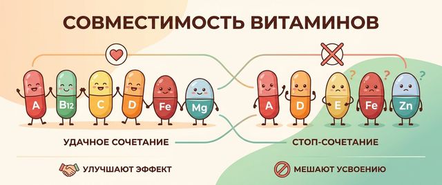 Совместимость витаминов и минералов: что можно вместе, а что раздельно