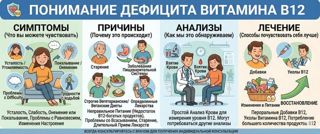 Дефицит витамина B12: симптомы, причины, лечение и анализы