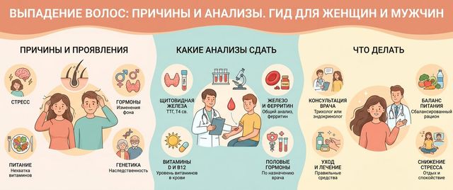 Выпадение волос: причины у женщин и мужчин и какие анализы сдать