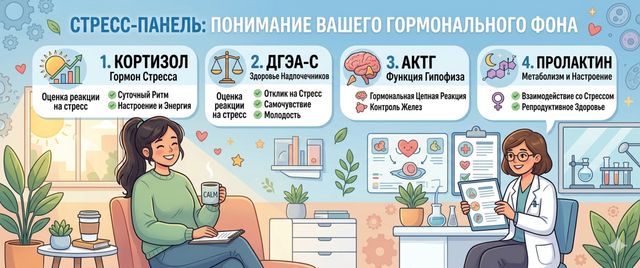 Стресс-панель: анализы на кортизол, ДГЭА-С, АКТГ и пролактин