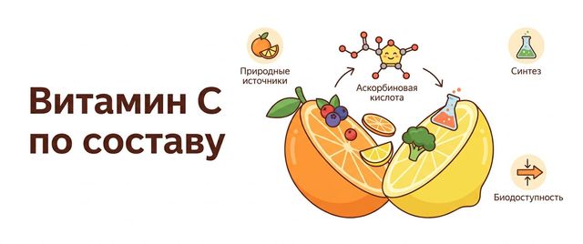 Витамин C по составу: аскорбиновая кислота, аскорбат, липосомальный